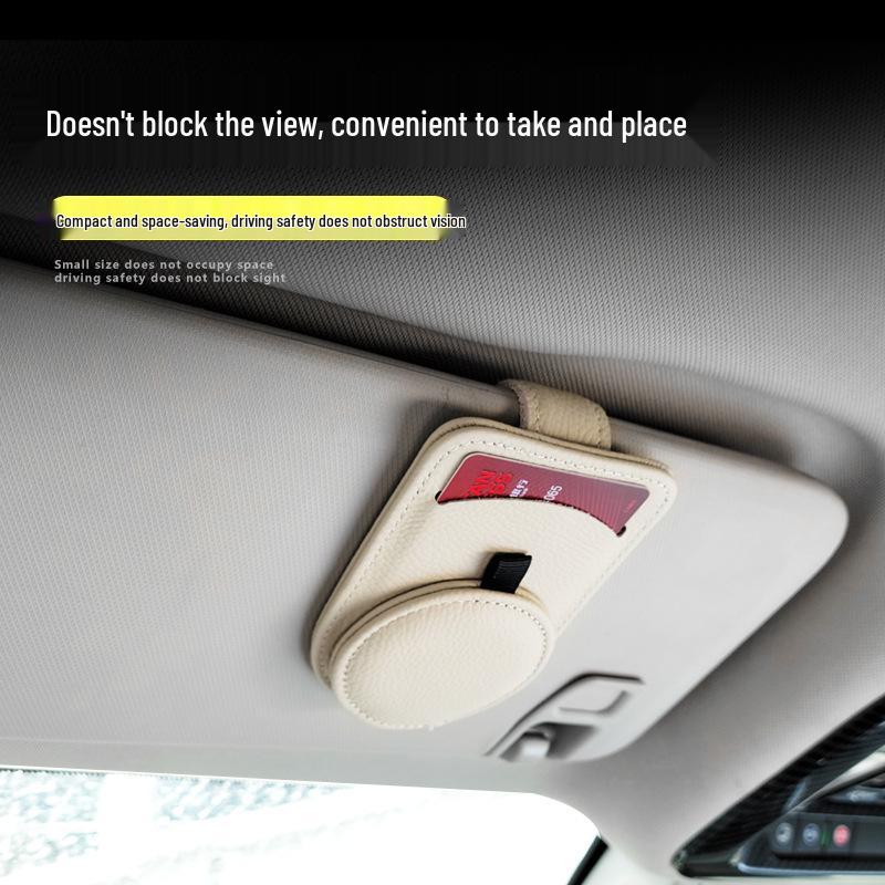 Multifunctional Leather Car Visor Clip: Sunglasses Holder & Card Storage