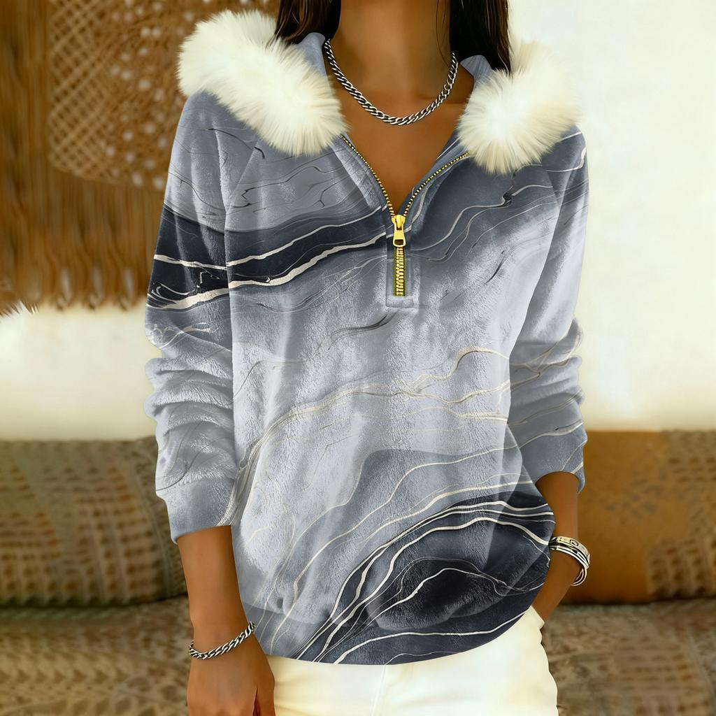 Damska luźna i wygodna codzienna moda bluza z kapturem z krótkim zamkiem błyskawicznym i długim rękawem z konwencjonalnym nadrukiem
