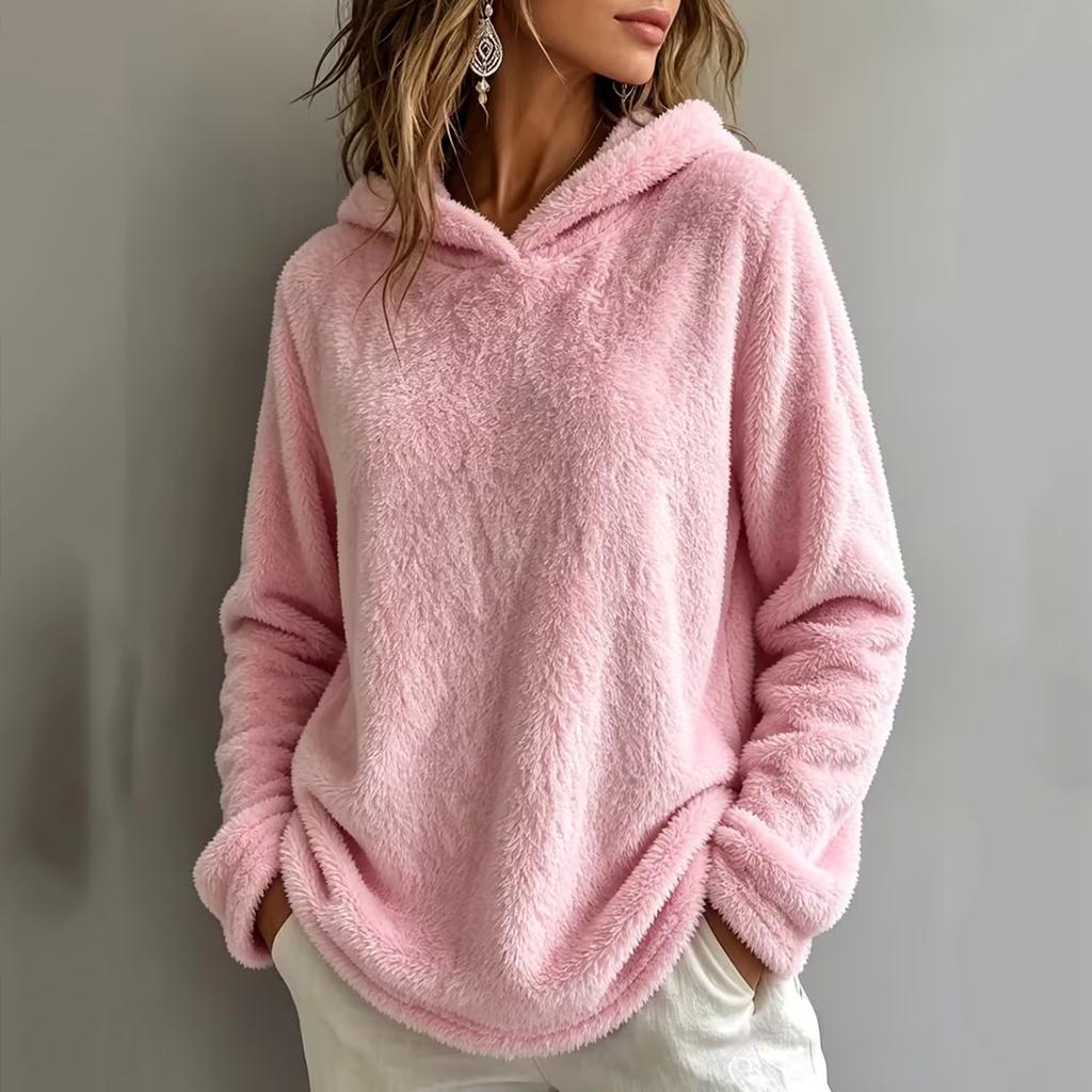 Women's Casual Flannel Long Sleeve Pullover Hoodie Loose Fit