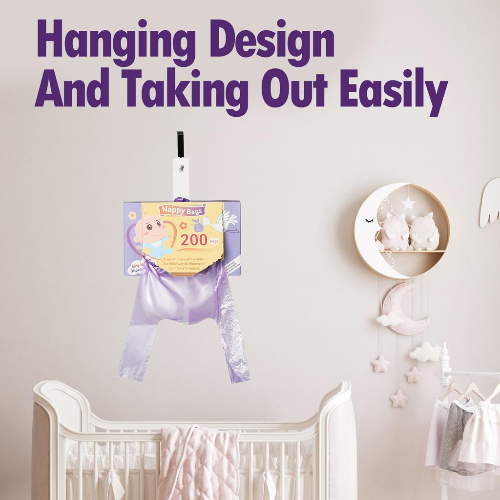 Baby Disposable Diaper Bags Easy-To-Tie Tabs Diaper Sacks with Lavender Scented Diaper Disposal