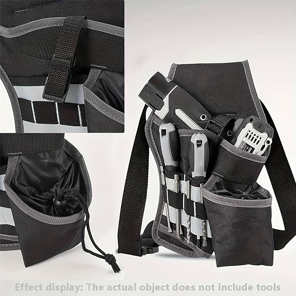 Single Side Tool Belt Pouch for Electrician Carpenters and Builders, Durable Canvas Construction, Black