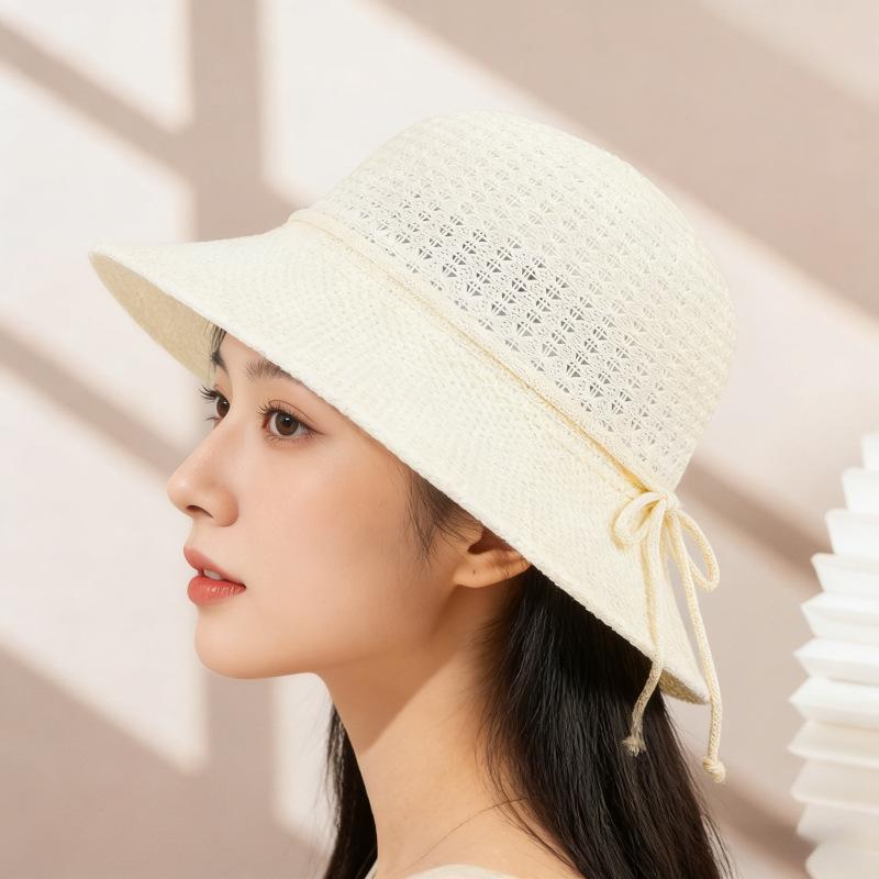 Spring and Summer Ladies Sunscreen Sunshade Straw Hat Big Eaves Bucket Hat Hollow Breathable Beach Vacation Leisure Straw Hat