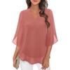 Casual Summer European Beautiful Women's Petal Sleeve Top Loose V-neck Chiffon Shirt
