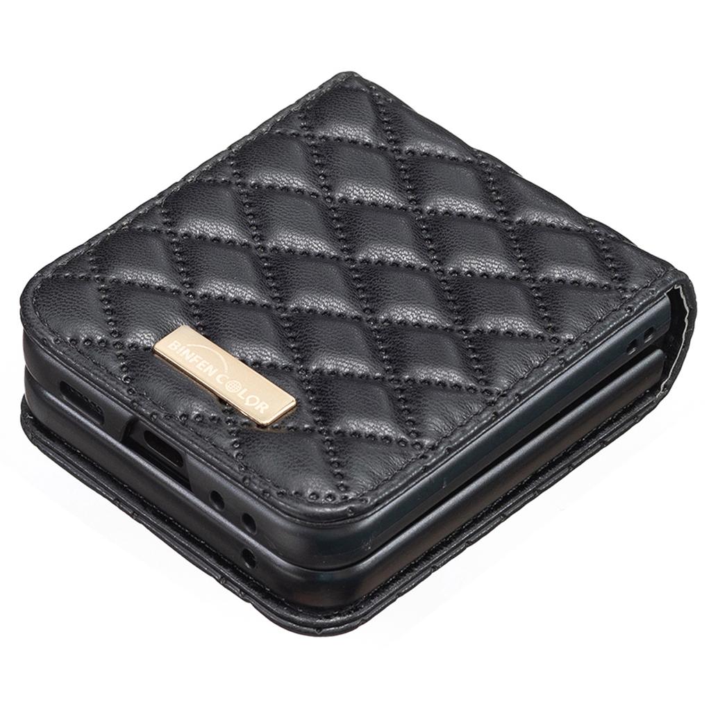 BINFEN COLOR For Samsung Galaxy Z Flip6 5G/Z Flip5 5G Case Rhombus PU Leather Folding Phone Cover