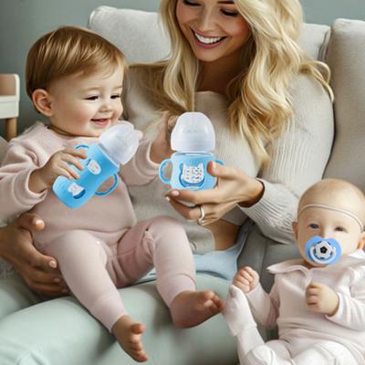 Silikon-Flaschenhülle mit Griff, isolierte Becherhülle für 4/8-oz-Glasflaschen, Fallschutz, bruchsicherer Babyflaschenhalter