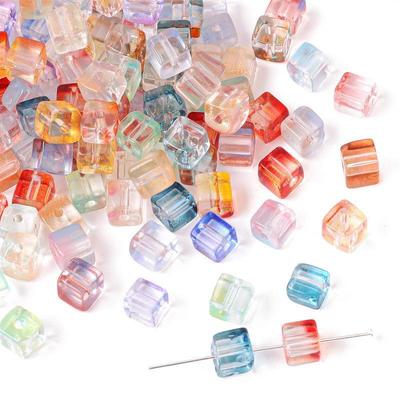 Perline di vetro a cubetti di zucchero con gradiente di colore magico da 7 mm per accessori di bigiotteria fai da te