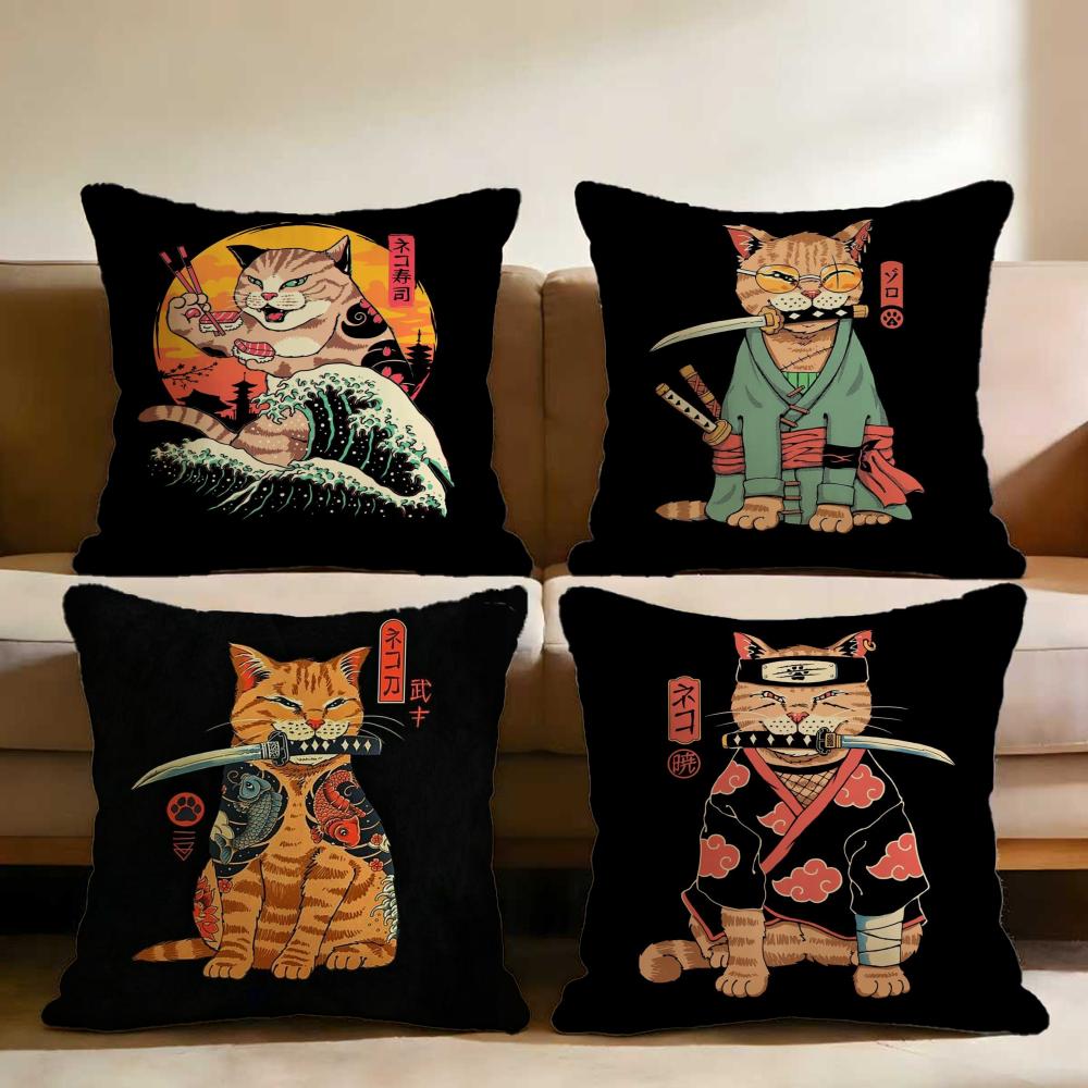 Japanese Style Cat Cushion Cover Multi-Scene Pillow Cover for Home & Car - Reversible, Soft & Durable for Daily Use