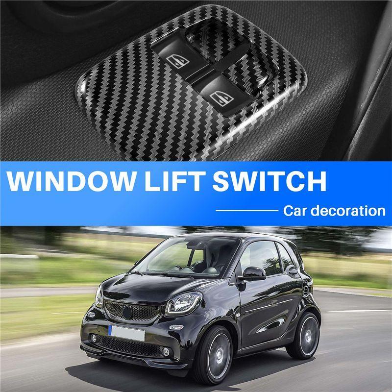 Odolný-2 ks Auto Uhlíkové Vlákno Tlačítko Spínače Zvedání Okna Kryt Lišta Samolepka Pro Benz Smart 453 Fortwo Forfour 2015+ Příslušenství