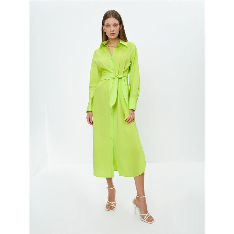 

Woven Full Cotton Thin Section Long Sleeve Dress Temperament Shirt Fluorescent green 46