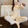 Japanese Style Lace Doll Collar Cartoon Short-Sleeved Pajamas Women'S Summer Cloud Cotton Three-Piece Loungewear