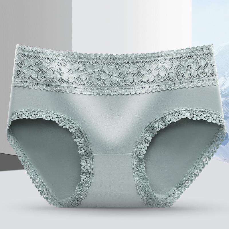 Hautfreundliche atmungsaktive Damenunterwäsche aus reiner Baumwolle, mittelhoch geschnitten, einfarbig, sexy Spitzenkanten-Slips, bequeme Damen-Dreiecksslips
