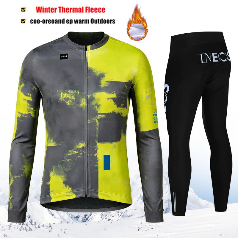 2027 INEOS Pro Team-Thermal Fleece Cycling Clothing Set for Men, Road, Mountain Bike, Bicycle Clothes, MTB Maillot, Winter, New