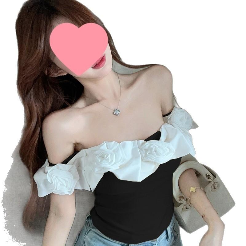 Lotus leaf edge three-dimensional flower one-word collar sling vest women's summer tube top sling women's chest pad