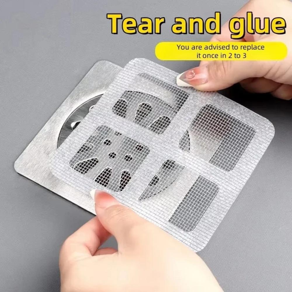 10PCS Self-Adhesive Drain Hair Catcher, Disposable Mesh Sticker for Bathroom Sink Shower Floor Anti-Clogging Waterproof Strainer
