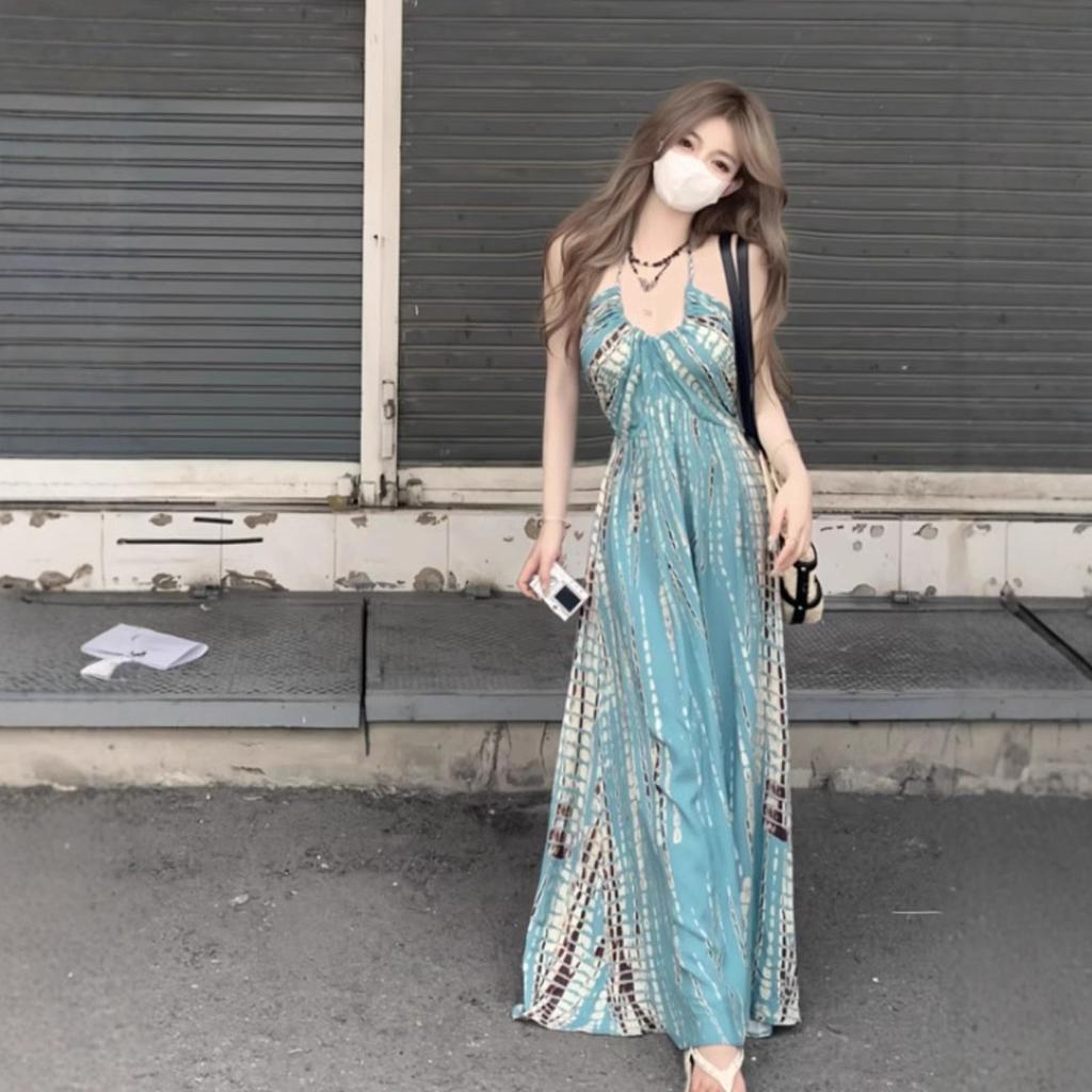 Bohemian vacation dress women's summer new French travel photo seaside beach dress temperament long skirt