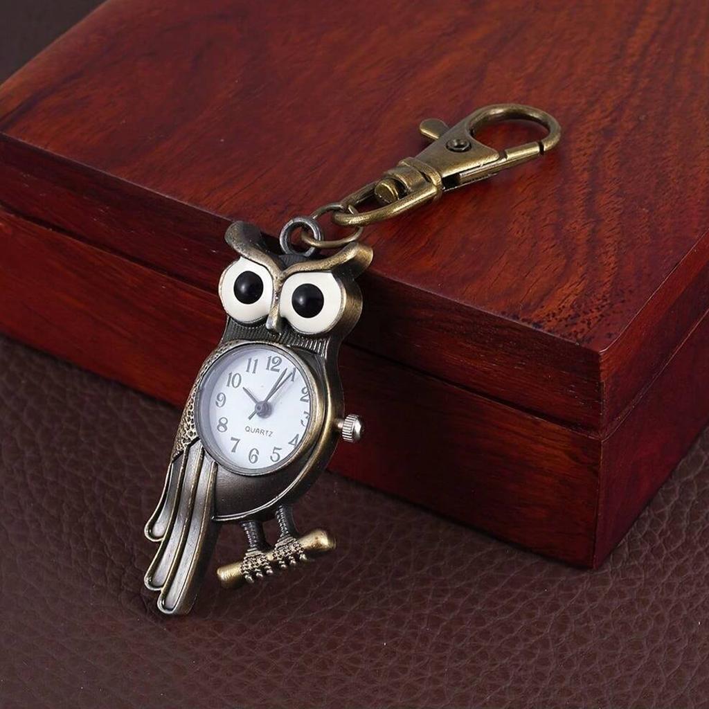 Vintage Noble Owl with Diamond Keychain Watch Hanging Watch Quartz Watch Men's and Women's Creative Gift Keychain Watch
