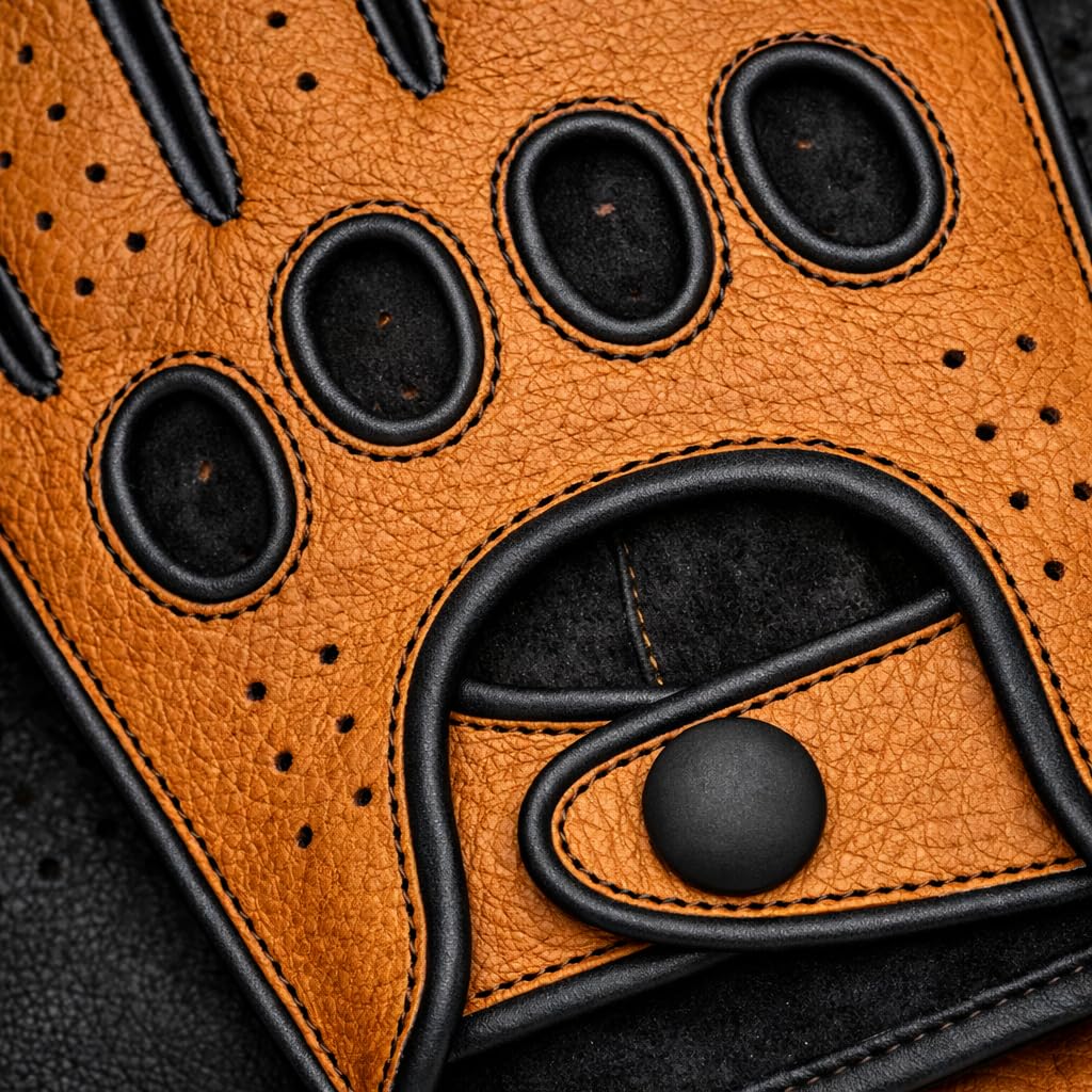 Riparo Herren Leder Rückstich Fingerlos Halbfinger Fahren Motorrad