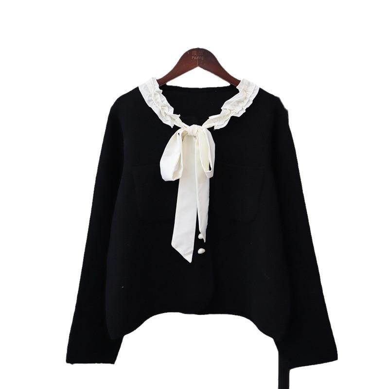 Autumn and Winter New Lace-up Bow Knitted Double-sided Cardigan Loose Temperament Sweater Jacket Women