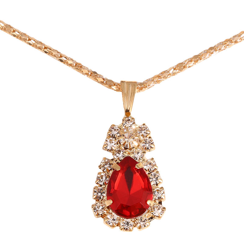 Fashion Women Water Drops Coloured Water Drill Necklace Earrings Ring Set Shining Bride Jewelry