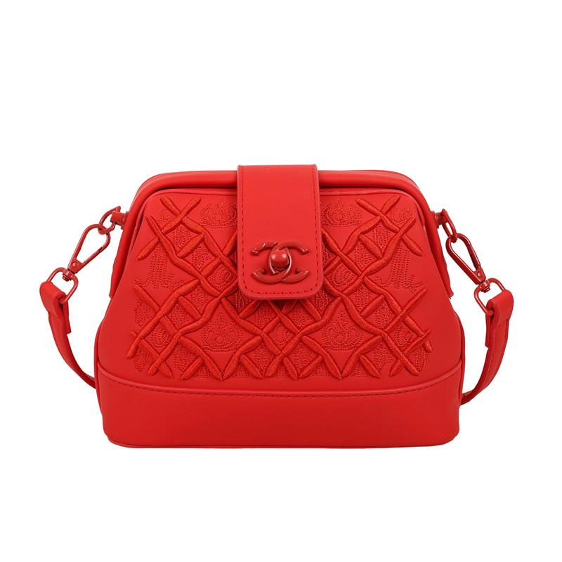 Tung Industri Broderi Skalväska Dam Ny Premium Texturerad Broderitråd Enfärgad Axelväska Crossbody
