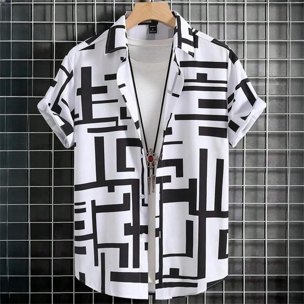 3D Printed Geometry Men's Shirts Loose Casual Fashion Button Short Sleeve Lapel Hawaiian Blouse Shirts for Summer Clothing