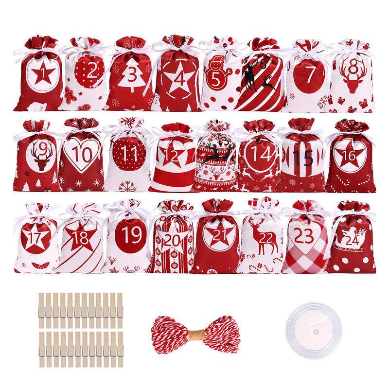 Empty Advent Calendar 24 Days Christmas Countdown Calendar Gift Drawstring Bag Christmas Pattern Design And Drawstring Design