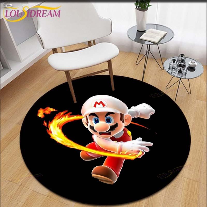 Cartoon Mario Bros Round Children Carpet Anime Pattern Children Flannel Carpet Baby Hand Print Carpet  Anime Rug