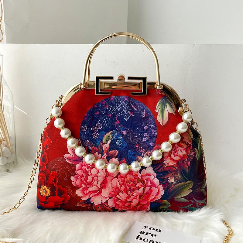 New Wedding Bags Beads Flowers Vintage Bag Shell Lock Hand Bags Women Shoulder Crossbody Bag Chain Fringe Women's Handbags