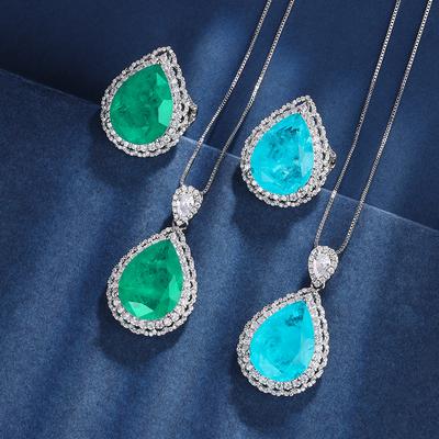 Jewelry Copper Bottom Gold-Plated Set Simulation Color Treasure Water Drop Diamond Light Luxury Temperament Set 15 * 20