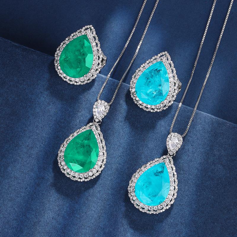 Jewelry Copper Bottom Gold-Plated Set Simulation Color Treasure Water Drop Diamond Light Luxury Temperament Set 15 * 20