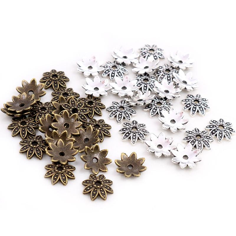 50pcs 8mm 10mm Beads Cap Antique Silver Plated Bronze Flower Shape Bead End Caps Findings For Women Jewelry Making End Caps
