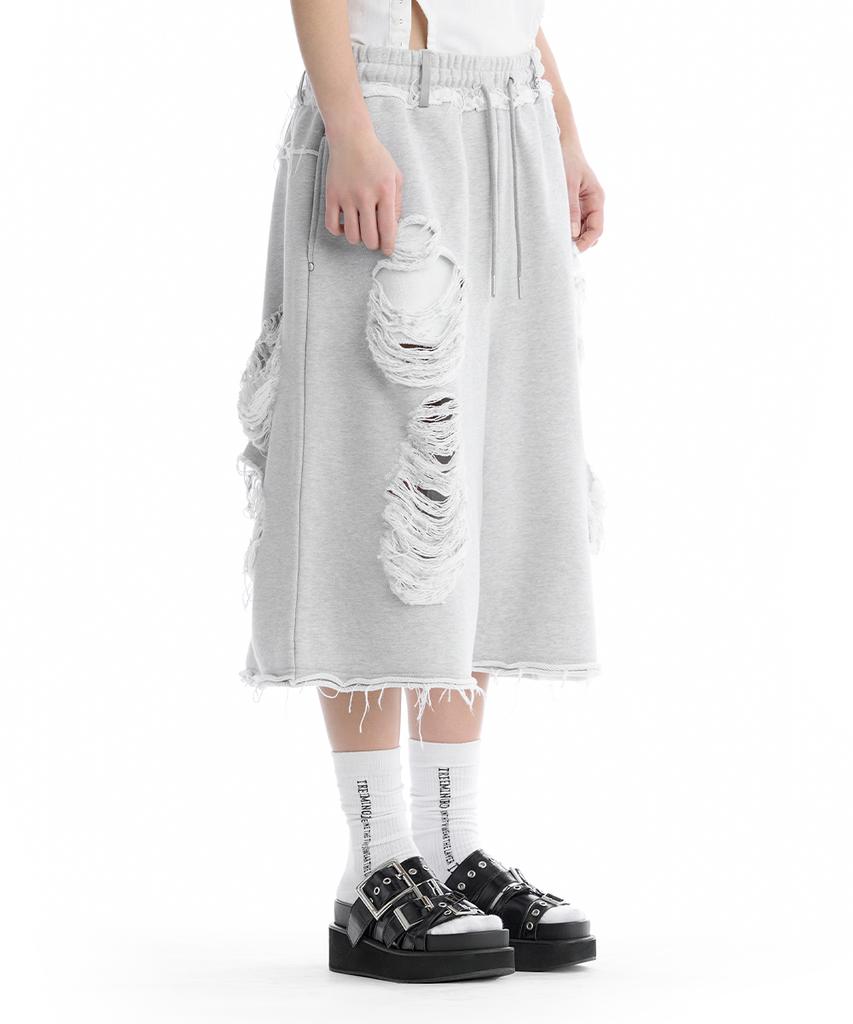 Teulimingbeodeu Scratch Damage Bermuda Sweat Pants [Melange Gray]