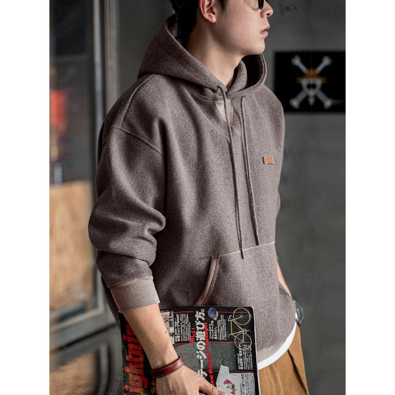 Madden Parka American Retro Woolen Hooded Sweatshirt Heavy Thickening Pullover Hoodie Casual Tops Men's Autumn