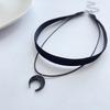 Sweet and Cute Black Acrylic Moon Crescent Pendant Velvet Strap Double Layer Wear Choker Neck Strap Collar Choker Necklace Women