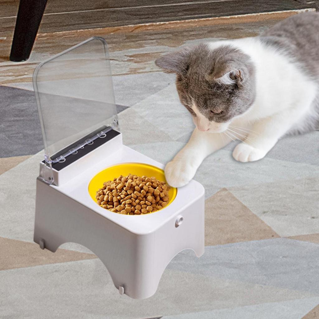 Cat Bowl with Raised Stand Auto Open Cover Pet Protect Pet's Neck for Cats Dogs Stable Smart