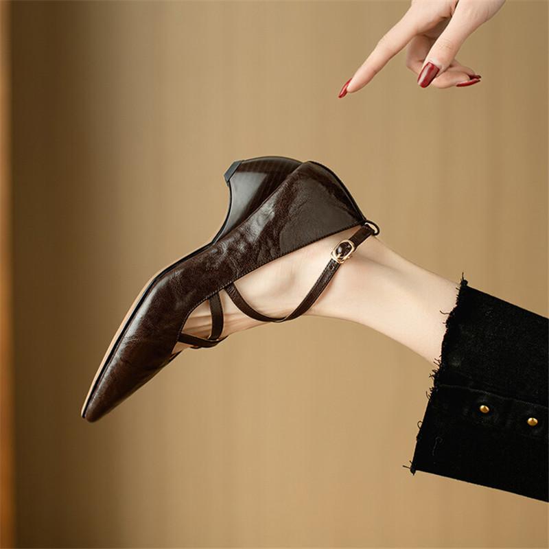 Fashion New Spring Summer Sheep Leather Women Shoes Square Toe Shallow Women Pumps Mary Jane Shoes for Women Straps Gladiator Shoes