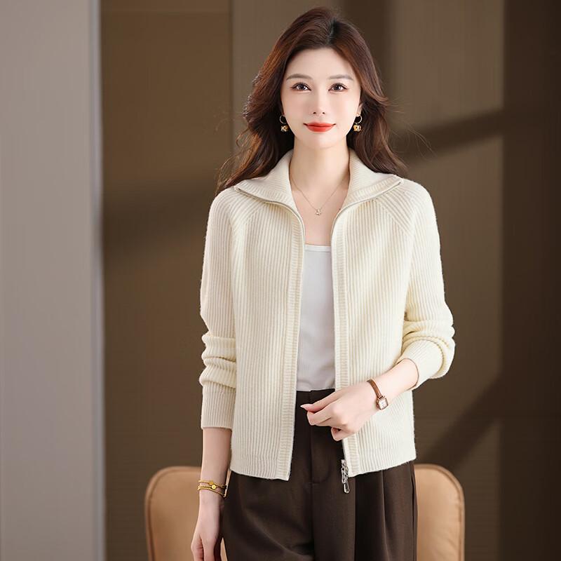 Caiyang Women's 100% Pure Wool Lapel Cardigan