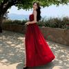 Hollow strap halter suspender dress sexy V-neck waist hollowed seaside vacation split long dress