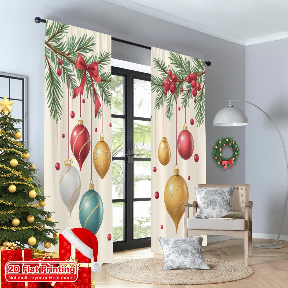 2pcs 2D flat printing Merry Christmas Popular Curtain Christmas Baubles Festive Hanging Ornaments 100% Polyester Without