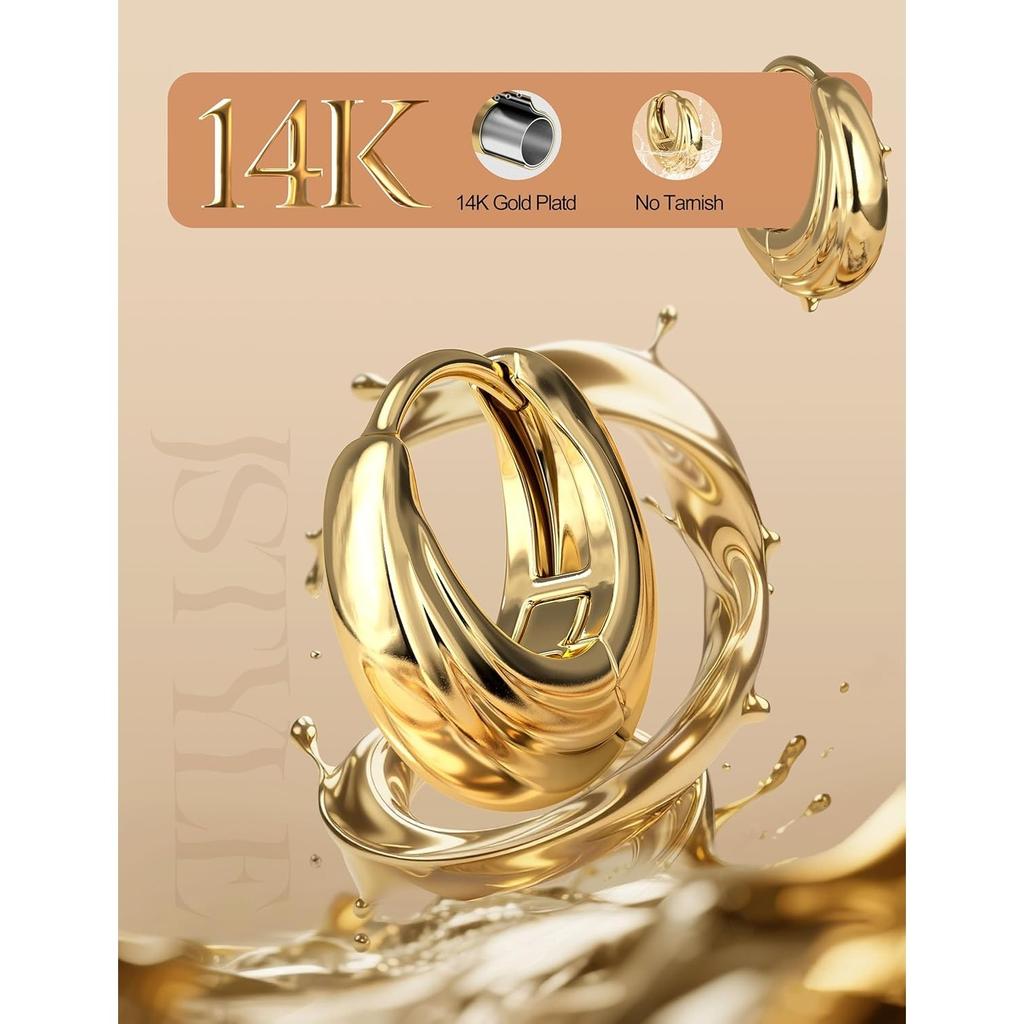 Bobisty 14K Gold Plated Hoop Earrings for Women Hypoallergenic Earring Non Tarnish Trendy Earrings Sets for Multiple Piercing