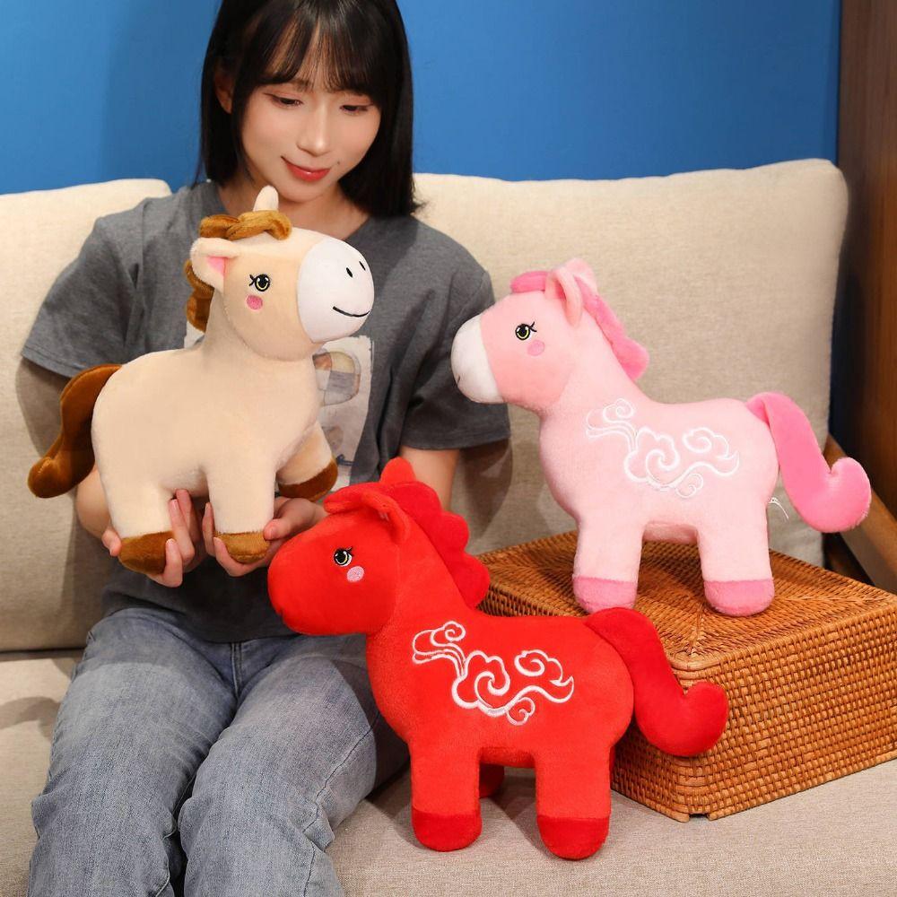 Letter Print Zodiac Horse Figurine Soft Stuffed Pony Animal Toys Plush Horse Doll Home Decor