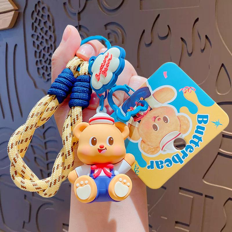 Cartoon Butter Bear Picnic Trip Doll Keychain Pendant Couple Schoolbag Keychain Pendant Gift