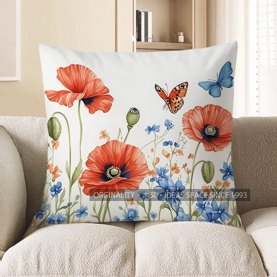 Home Decor Colorful Flowers & Butterflies Decorative Pattern Cushion Cover Suitable For Sofa Bedroom Car Pillow Cover