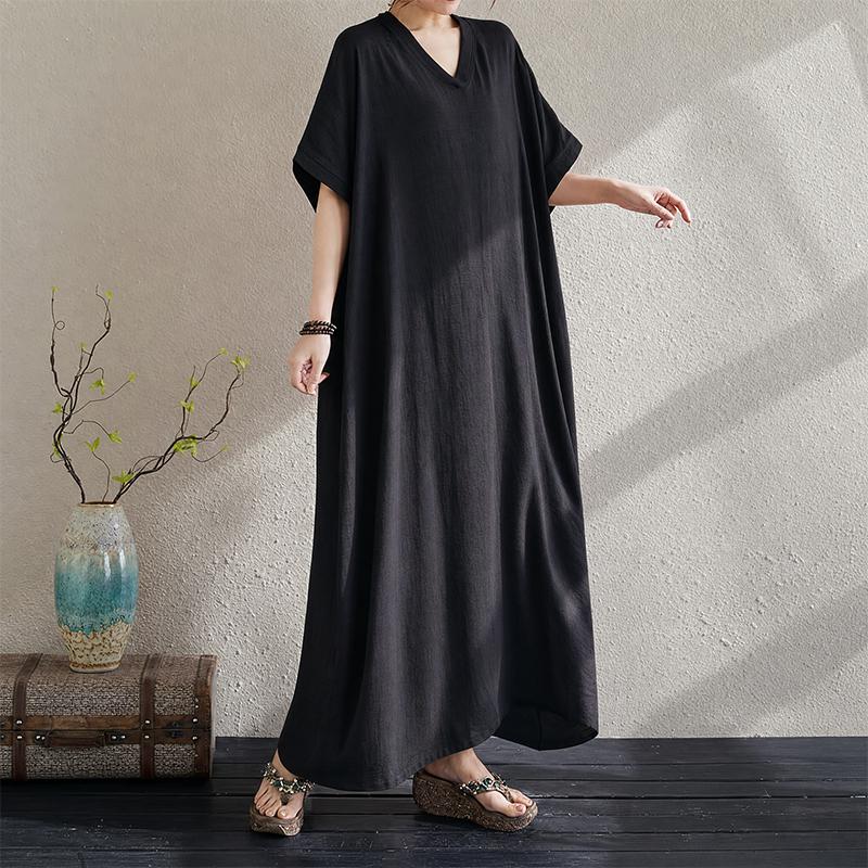 

Women s Plus Size V-Neck Maxi Dress, Loose Casual Short Sleeve Long Dress (XL-5XL) XL чёрный