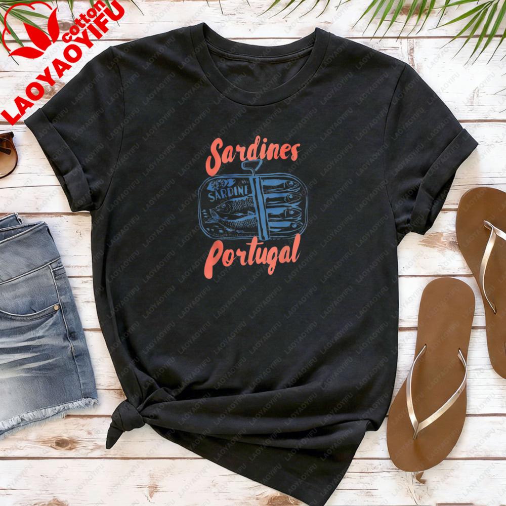 Sardines Portugal Vintage Style Printed Shirt Sardines Lover Gift Tshirt Portuguese Tourism Souvenir Clothing Unisex Unisex Tops
