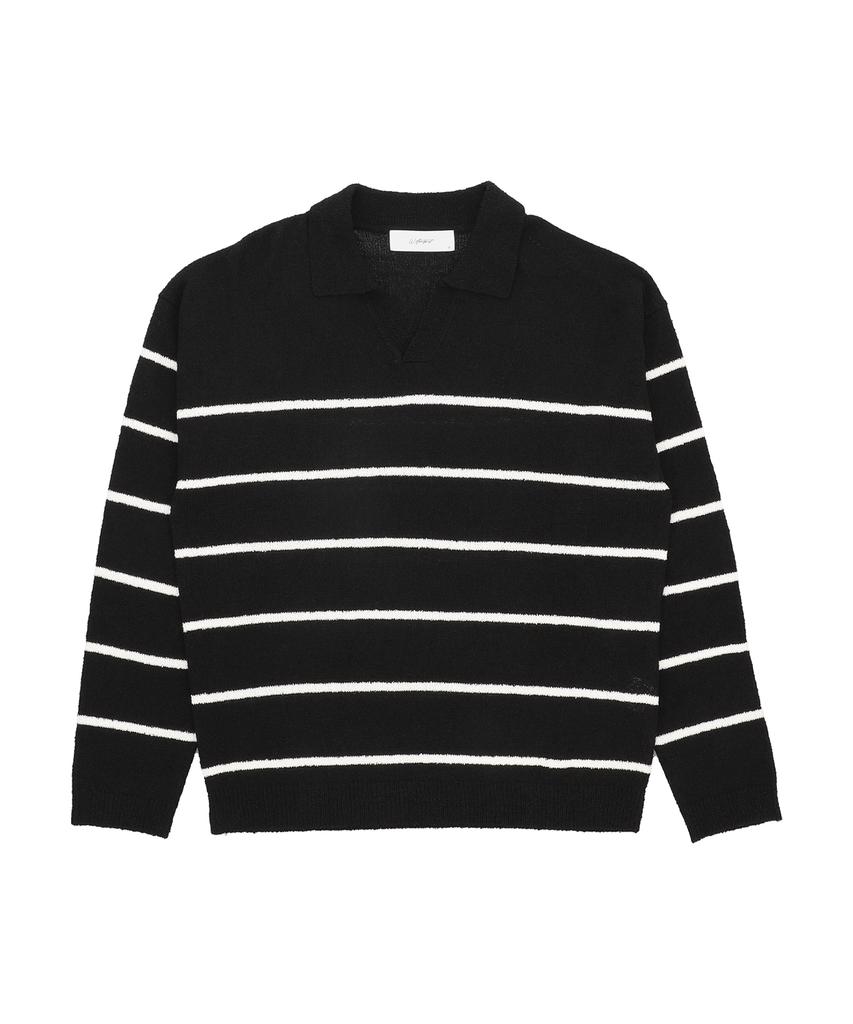 W STANDARD Pinstripe Collared Pullover [3 Colors]