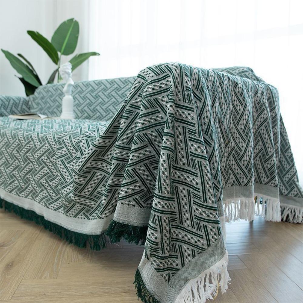 French Rustic Interweaving Grid Tablecloth Tassel Edge Coffee Table Mat Table Cover  Bedside Table
