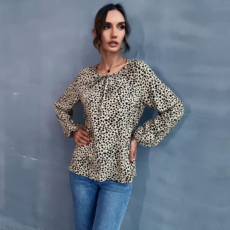 

Удобные топы Женская одежда Модные повседневные топы Рубашки Модный и повседневный темперамент Женская весенняя рубашка с леопардовым принтом с длинным рукавом Женская XL хаки