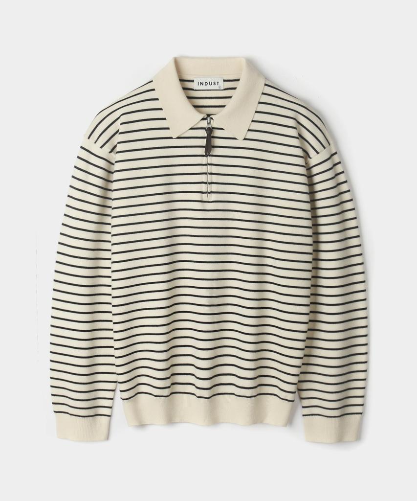 INDUST Striped Collar Half Zip Knit_6 Colors