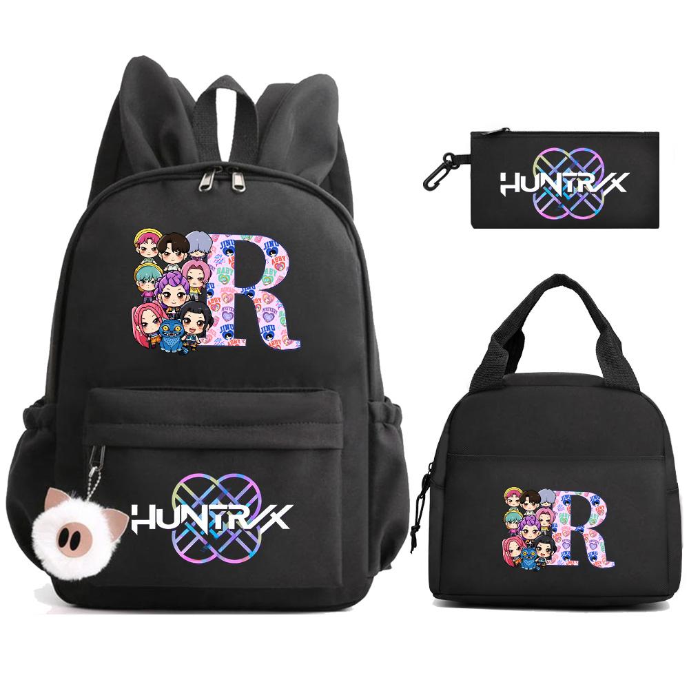 3Pcs/set 26 English Letter K-Pop Demon Hunters Printed Large Capacity Backpack with Lunch Bag Pengcil Case for Teenager Girl Boy Bookbag Travel Bag